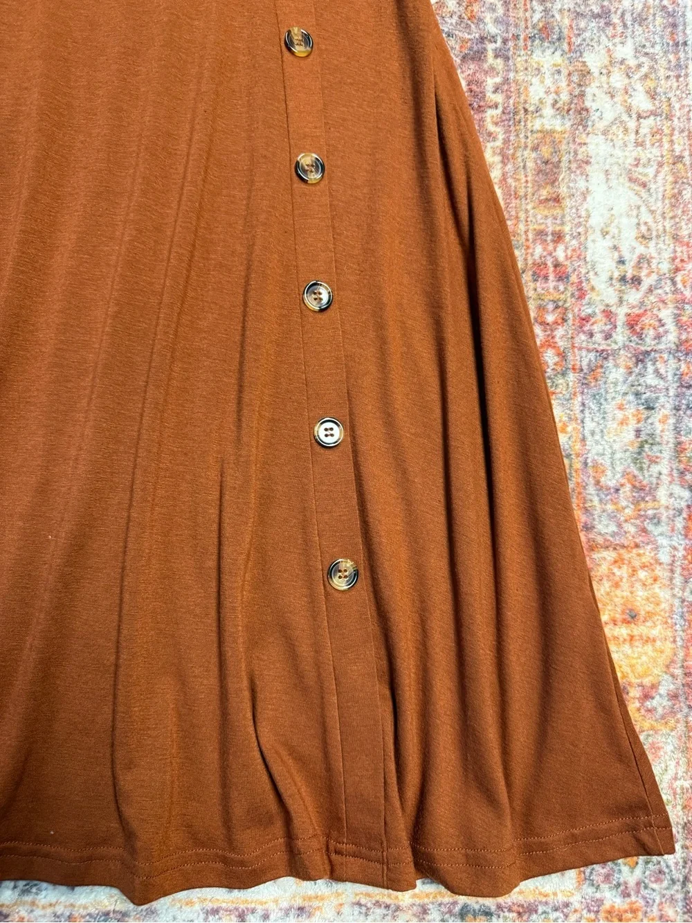 Liyinxi Rust Orange Brown Button Detail Midi Dress Size Medium - Picture 5 of 5
